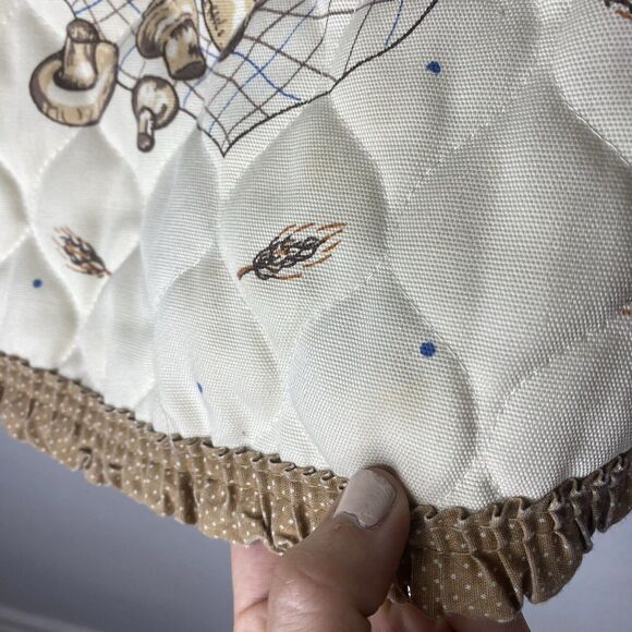 Franco Vintage Mushroom Half Apron Brown Cream Ruffle Trim Waist Tie - Picture 3 of 14